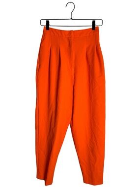 ASOS Extreme Tapered 80s Pants Pop Orange High Rise Pleated Trouser Size 4